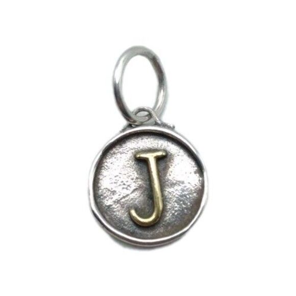 Waxing Poetic Chancery Insignia Letter J Initial Sterling Silver & Brass Charm - Picture 1 of 7